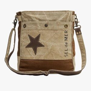 Myra Bag Western Leather Shoulder Bag Canvas Crossbody Bag